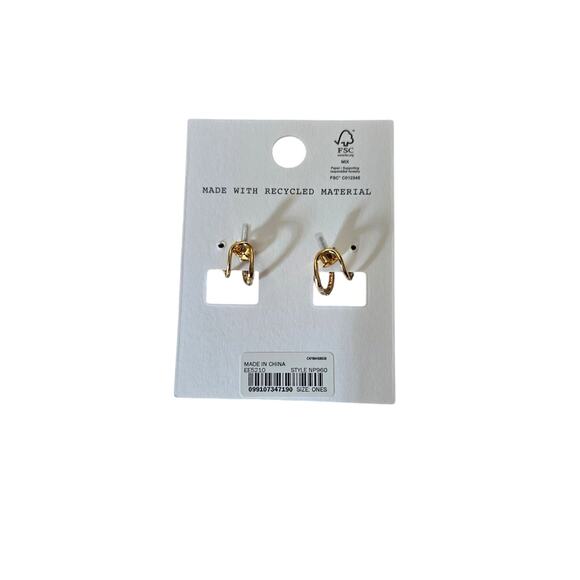 New With Defects Madewell Demi-Fine Pavé Double Hoop Earrings Gold - Picture 3 of 4